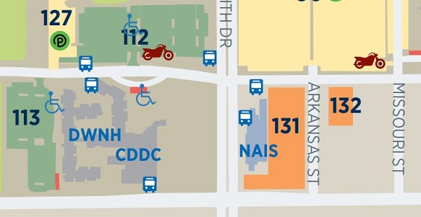 Map showing parking lots around Naismith Hall